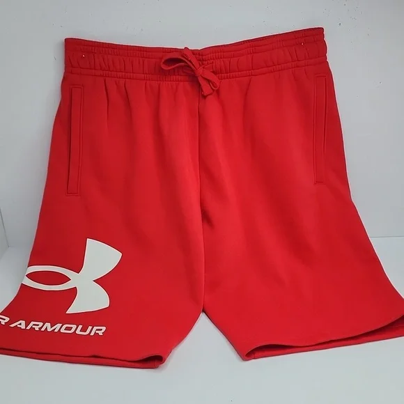 UNDER ARMOUR SWEAT SHORTS, THE COLOR IS BEAUTIFUL RED WOTH WHITE LOGO, LARGE (L) - Picture 5 of 12